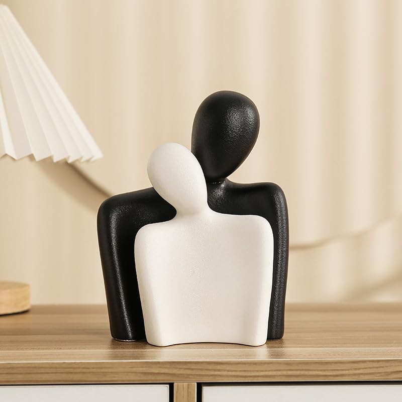 DEAMACE Ceramic Couple Statues for Home Decor  Hugging Couple Figurines  Modern Romantic Love Sculptures for Living Room Bedroom Office Shelf and Table Decor  Black White - Image 5