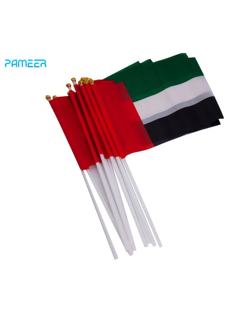 PAMEER - 12 Pcs 25 x 20 CM UAE National Day Celebration Flags Hand Held Flags Emirati Day Flag Plastic Hand Grip UAE Flags for Cars Home Office Desk National Day Martyrs Day Flag Day Celebrations - Image 1