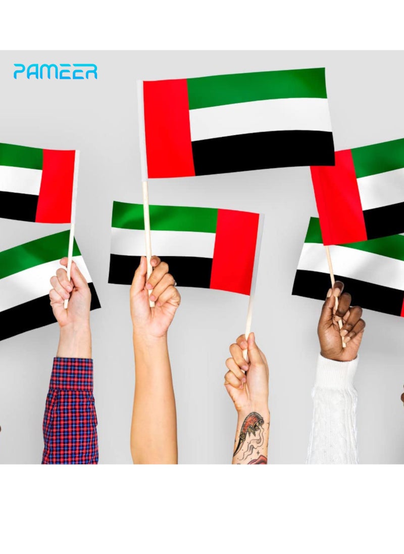 PAMEER - 12 Pcs 25 x 20 CM UAE National Day Celebration Flags Hand Held Flags Emirati Day Flag Plastic Hand Grip UAE Flags for Cars Home Office Desk National Day Martyrs Day Flag Day Celebrations - Image 1