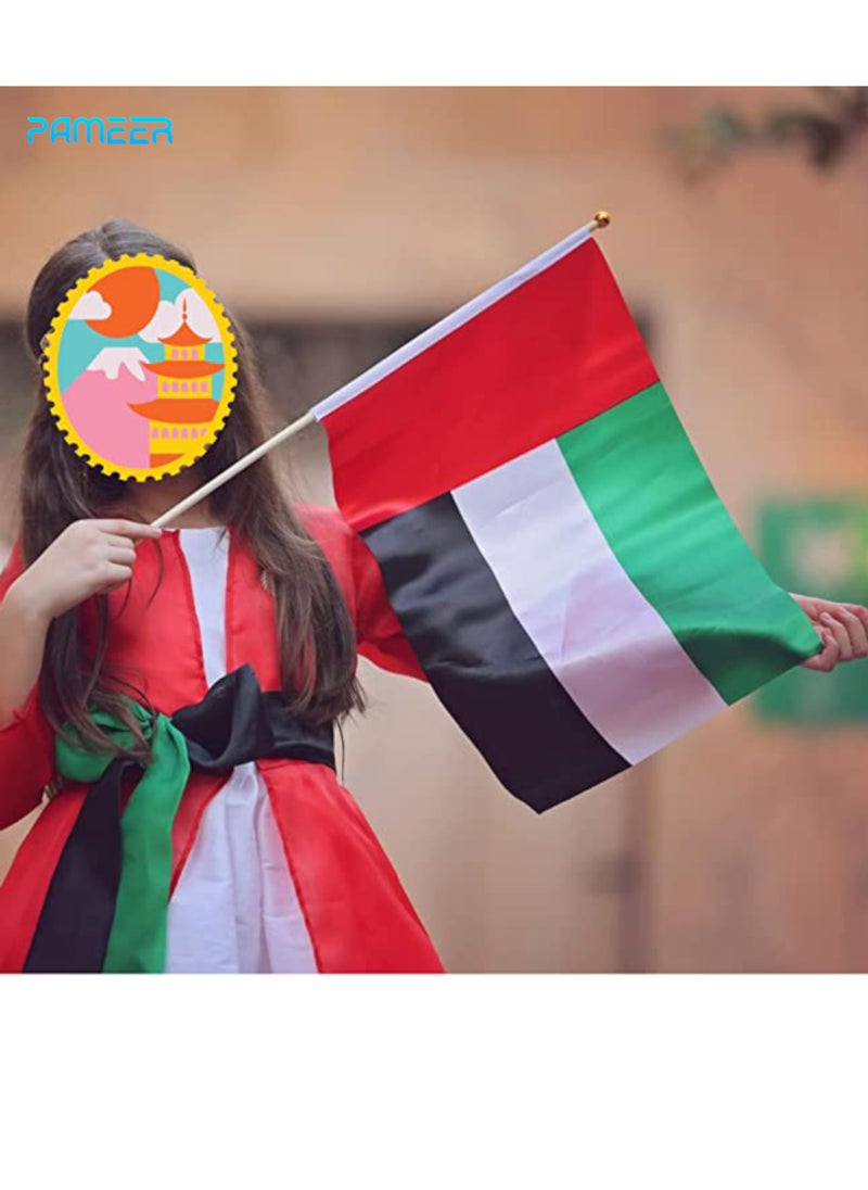 PAMEER - 12 Pcs 25 x 20 CM UAE National Day Celebration Flags Hand Held Flags Emirati Day Flag Plastic Hand Grip UAE Flags for Cars Home Office Desk National Day Martyrs Day Flag Day Celebrations - Image 1
