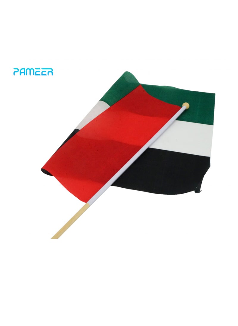 PAMEER - 12 Pcs 25 x 20 CM UAE National Day Celebration Flags Hand Held Flags Emirati Day Flag Plastic Hand Grip UAE Flags for Cars Home Office Desk National Day Martyrs Day Flag Day Celebrations - Image 1