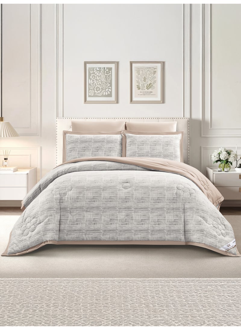 Doona Bedding Comforter Set, Fits 200×200 cm King Size Bed – 6 Pcs Reversible Printed Design – 350 GSM All-Season Comforter – Premium Brushed Microfiber - Image 1