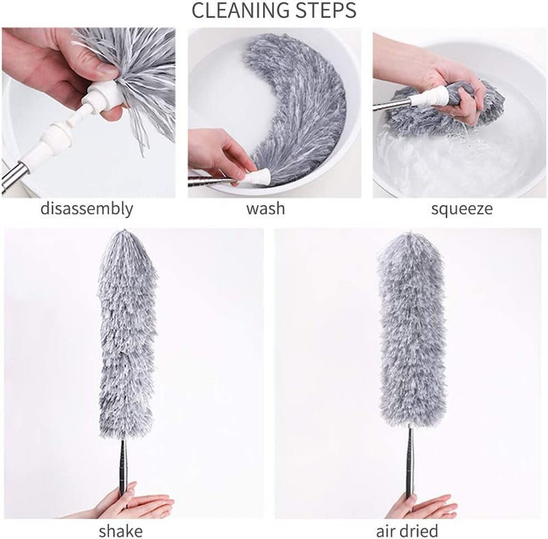 TECH LOGO ELECTRONICS Microfiber Feather Duster Bendable Extendable Fan Cleaning with Telescoping Extension Pole Duster with 100 inches Expandable Pole Handle Washable Duster Grey - Image 3