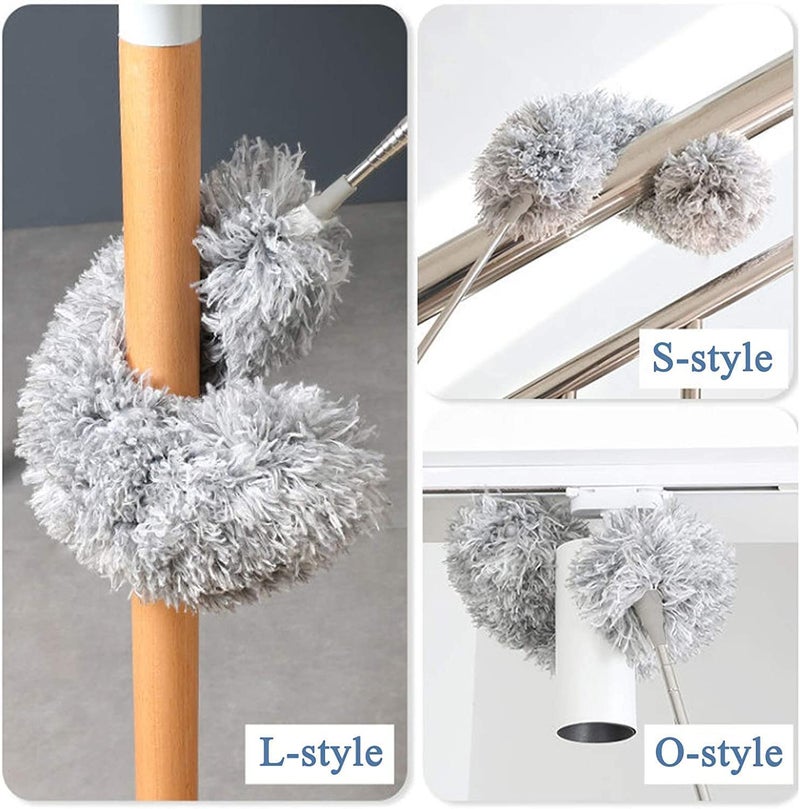 TECH LOGO ELECTRONICS Microfiber Feather Duster Bendable Extendable Fan Cleaning with Telescoping Extension Pole Duster with 100 inches Expandable Pole Handle Washable Duster Grey - Image 4