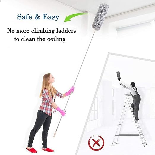 TECH LOGO ELECTRONICS Microfiber Feather Duster Bendable Extendable Fan Cleaning with Telescoping Extension Pole Duster with 100 inches Expandable Pole Handle Washable Duster Grey - Image 5