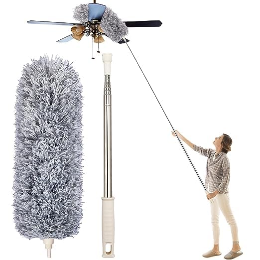 TECH LOGO ELECTRONICS Microfiber Feather Duster Bendable Extendable Fan Cleaning with Telescoping Extension Pole Duster with 100 inches Expandable Pole Handle Washable Duster Grey - Image 1