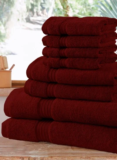 Bliss Casa 8-Piece Towel Set, 100% Combed Cotton 550 GSM Superior Quality Includes 2 Bath Towels (70x140 cm), 2 Hand Towels (40x70 cm), 4 Washcloths (30x30 cm) Burgundy 70x140cm