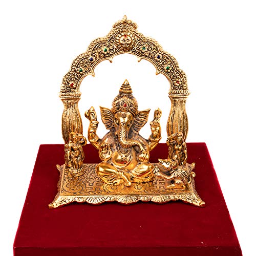 Lavanaya Silver -Lord Ganesha Idol Ganpati Idol Showpiece | Statue (10 Cm x 11 Cm x 11 Cm, Silver Plated) (Gold, 25X22X13 CM) - Image 1