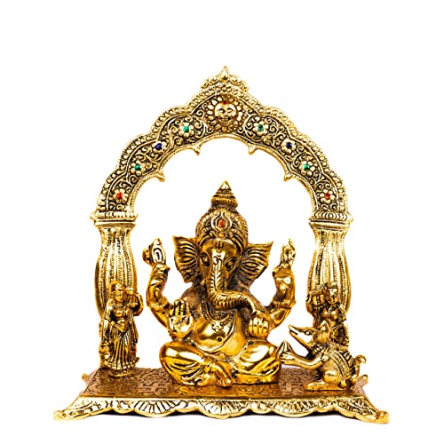 Lavanaya Silver -Lord Ganesha Idol Ganpati Idol Showpiece | Statue (10 Cm x 11 Cm x 11 Cm, Silver Plated) (Gold, 25X22X13 CM) - Image 3
