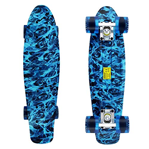 Meketec Skateboard Dog 22 inch Retro Mini Skateboards Kids Board for Boys Girl Youth Beginners Children Toddler Teenagers Adults 5 to 6 Year Old (Blue Flame) - Image 2