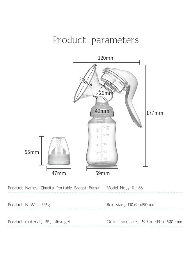Manual Silicone Breast Pump Painless Breast Massager Quiet, Pain-Free 180 ML With Adjustable Suction And Accessories - Image 4