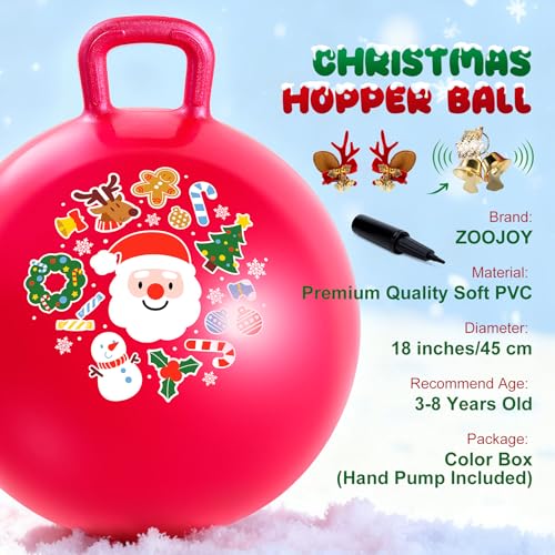 ZOOJOY Hopper Ball for Girls Boys 38 with Free Hair Clips Santa Claus Red 18in Bouncy Ball with Handle for Kids Christmas Hopping Toys Indoor and Outdoor Play Includes Pump - Image 5