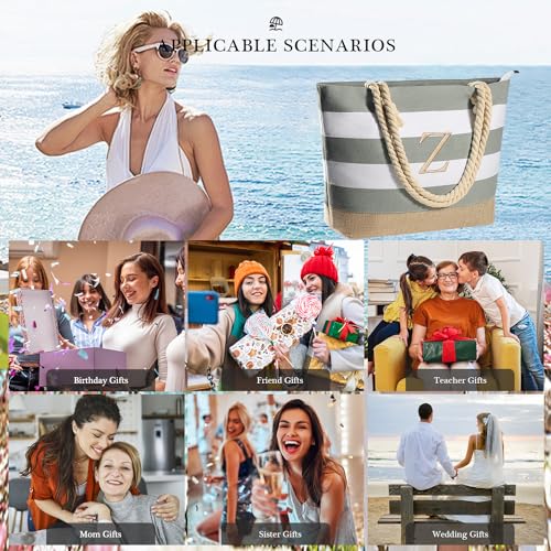 YOOLIFE Canvas Tote Bags - Beach Bags for Women, Initial Waterproof Swim Bags & Makeup Bag, Large Pool Tote, Swim Pool Beach Tote, Personalized Gifts for Women R - Image 4