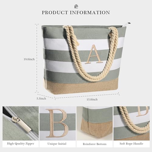 YOOLIFE Canvas Tote Bags - Beach Bags for Women, Initial Waterproof Swim Bags & Makeup Bag, Large Pool Tote, Swim Pool Beach Tote, Personalized Gifts for Women R - Image 3