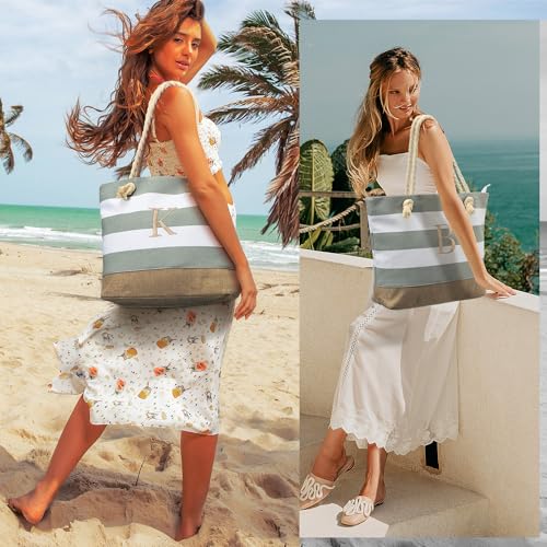 YOOLIFE Canvas Tote Bags - Beach Bags for Women, Initial Waterproof Swim Bags & Makeup Bag, Large Pool Tote, Swim Pool Beach Tote, Personalized Gifts for Women R - Image 2