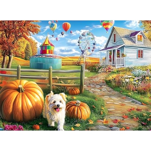VOLUVOLU 500 Piece Jigsaw Puzzle for Adults Hot Air Balloon Farm Dog Puzzles Funny Puppy Jigsaw Puzzles Animal Pet Lover Challenging Puzzles for Friends Family Activity Game Nights Gifts - Image 1