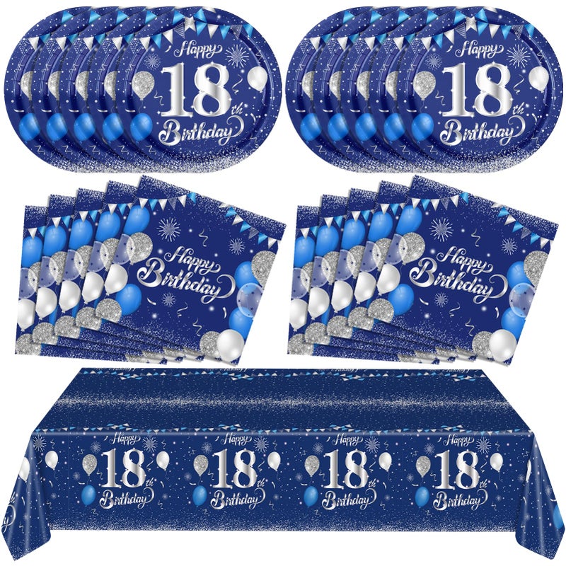 SNIMICS Blue 18th Birthday Decorations for Boys Girls Navy Blue Silver Happy 18th Birthday Napkins Tablecloth Plates for 18th Birthday Anniversary Party Supplies 18 Year Old Party Decorations - Image 2