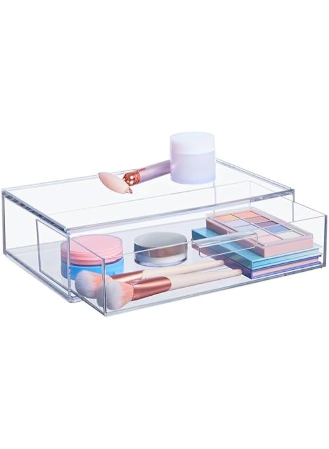 Arabest Audrey Stackable Clear Bin Plastic Organizer Drawer | Organize Eyeshadow Palettes, Cosmetics, and Beauty Supplies on a Vanity | Made in USA  - Image 1