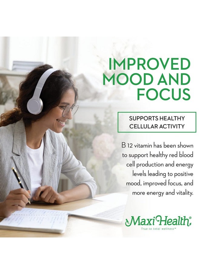Maxi Health أقراص فيتامين ب12 مع حمض الفوليك والبيوتين - فيتامينات ب 12 تحت اللسان بنكهة الفراولة - فيتامين ب 12 نباتي كوشير - مكمل فيتامين ب 12 لإنتاج خلايا الدم الحمراء والطاقة (90 حبة) - Image 2