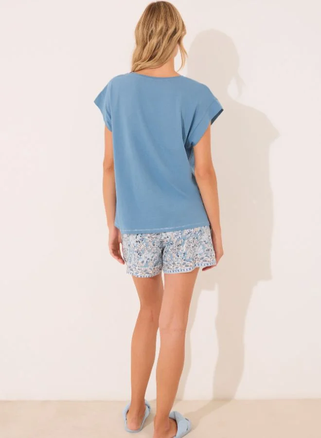 women'secret 100% Cotton Floral Short Pyjamas