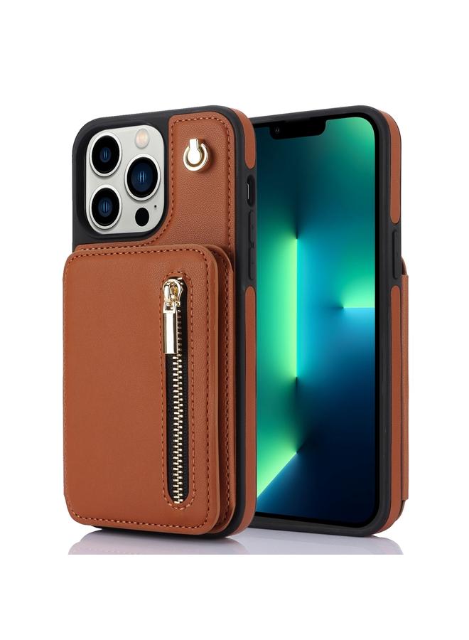 Zaboon Case For iPhone 13 Pro Max YM006 Skin Feel Zipper Card Bag Phone Case with Dual Lanyard - Image 1