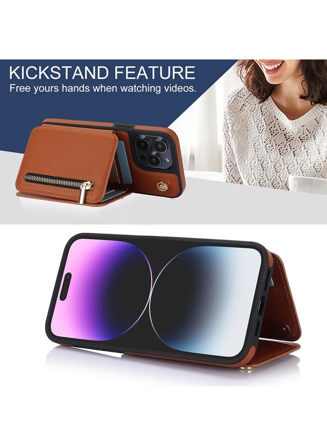 Zaboon Case For iPhone 13 Pro Max YM006 Skin Feel Zipper Card Bag Phone Case with Dual Lanyard - Image 4