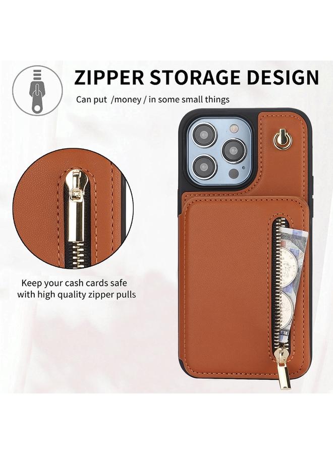 Zaboon Case For iPhone 13 Pro Max YM006 Skin Feel Zipper Card Bag Phone Case with Dual Lanyard - Image 5
