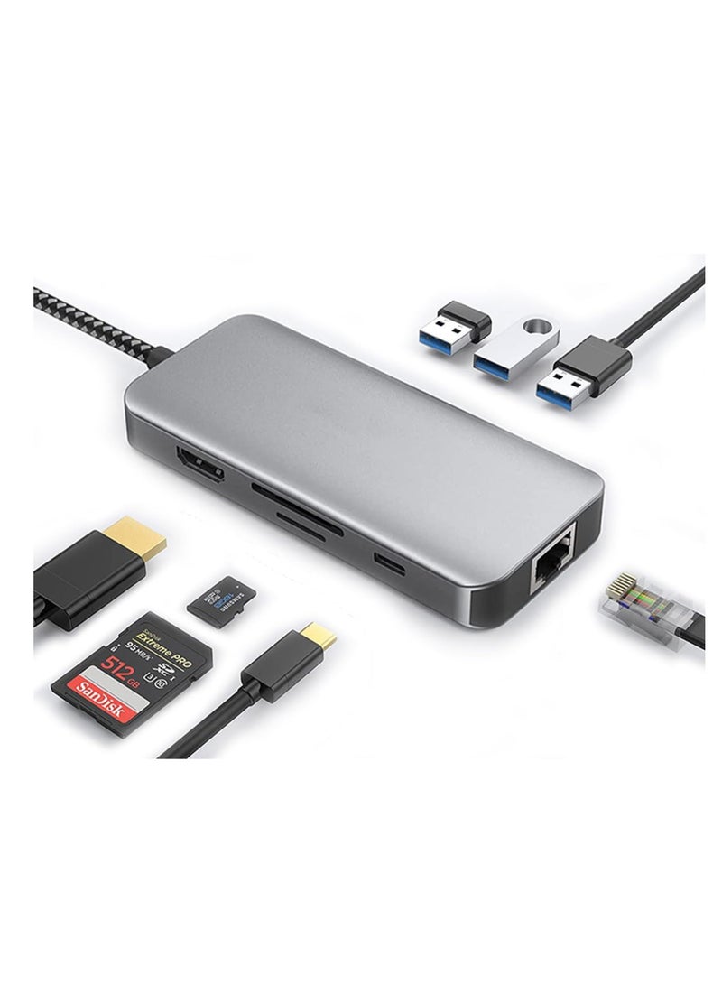 ECVV موزع USB C 8 في 1 من ECVV، محول متعدد المنافذ، محول HDMI بدقة 4K/منفذ إيثرنت 100 ميجابت في الثانية/شحن PD/منفذ USB 3.0 وUSB 2.0/قارئ بطاقات SD وTF لأجهزة الكمبيوتر المحمولة وأجهزة Type C - Image 1