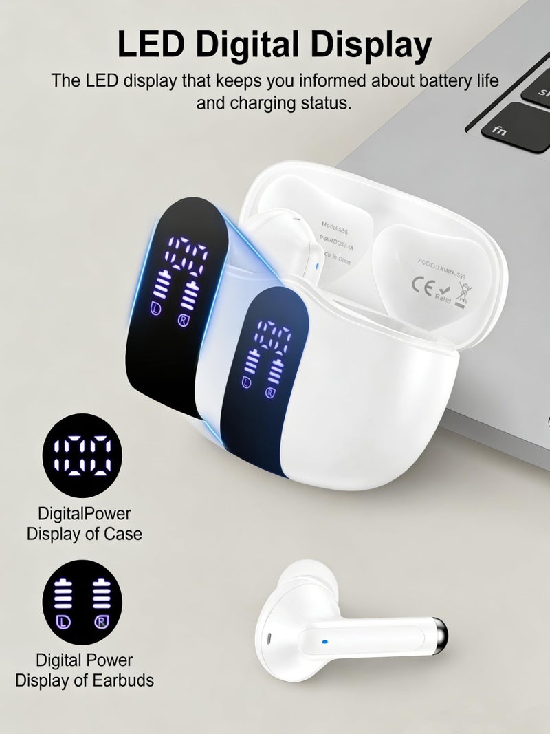 AILKIN Wireless Earbuds for Motorola Edge 70 50 40 Fusion, Razr 2026 2025 2024 Plus, Bluetooth 5.3 Headphones with Dual LED Power Display, Earphones Stereo Ear Buds for Apple Air Pods Android Buds - Image 3