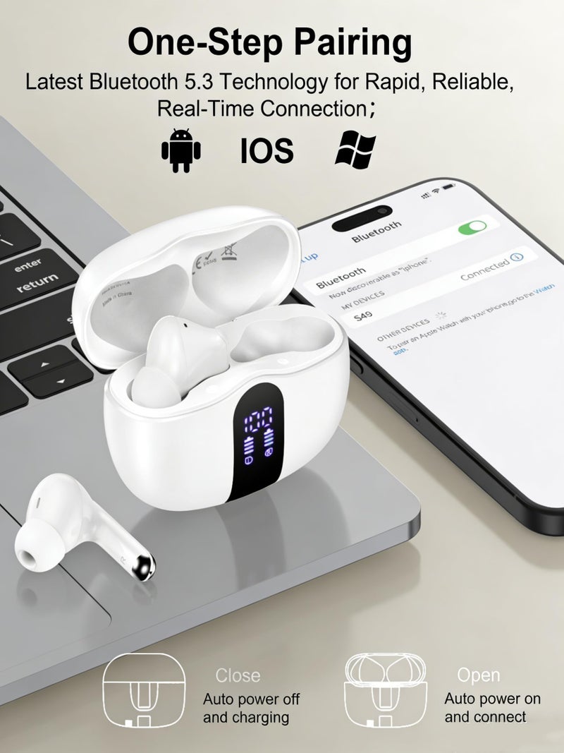 AILKIN Wireless Earbuds for Motorola Edge 70 50 40 Fusion, Razr 2026 2025 2024 Plus, Bluetooth 5.3 Headphones with Dual LED Power Display, Earphones Stereo Ear Buds for Apple Air Pods Android Buds - Image 5