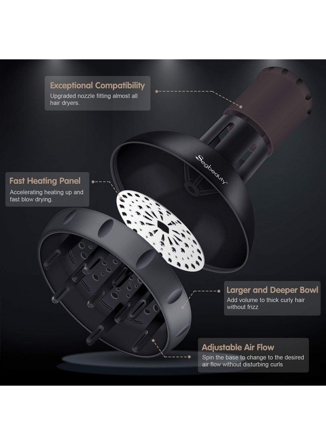 Segbeauty Segbeauty Hair Diffuser for Curly Hair, Upgraded Adjustable Air Flow, Deep Bowl, Professional Salon Frizz-free Fast Dry Diffuser Attachment with 1.57"-1.97" Nozzle, Black  - Image 4