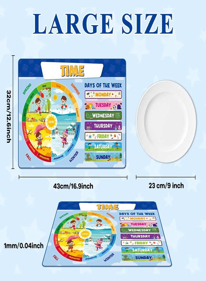 OBUSATT Educational Placemats for Kids Set of 8 Back to School Preschool Toddler Placemat Washable Table Mat Time, Number, Human Body, Shapes, Fruits, Vegetables, Vehicles, Alphabet for School Dining Table - Image 2