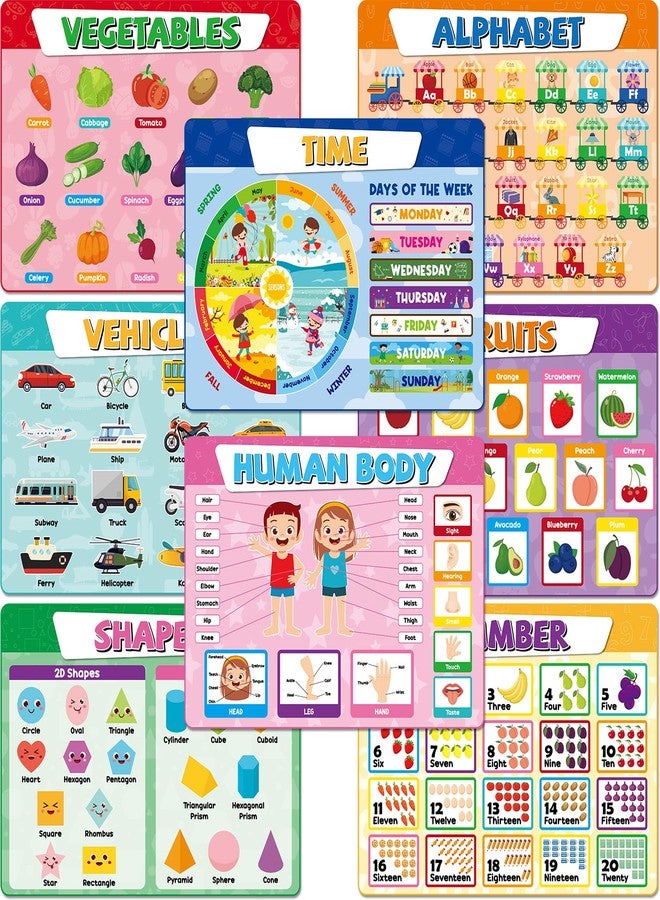 OBUSATT Educational Placemats for Kids Set of 8 Back to School Preschool Toddler Placemat Washable Table Mat Time, Number, Human Body, Shapes, Fruits, Vegetables, Vehicles, Alphabet for School Dining Table - Image 1