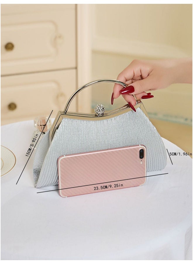 SHABILI Women's Sparkling Evening Party Clutch Bag, Ladies Designer Chain Banquet Package Handbag Tote Bags Shoulder Bag, Casual Solid Color Crossbody Bag Satchel Bag Side Bag Carry Bag for College Students  - Image 4