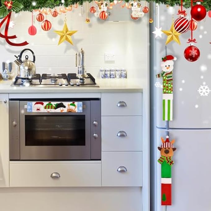 ريحني غطاء مقبض باب الثلاجة لعيد الميلاد، 7 قطع، زينة ثلاثية الأبعاد لأبواب الثلاجة على شكل رجل ثلج، غطاء مقبض ثلاجة لعيد الميلاد، واقي للميكروويف وغسالة الأطباق، لوازم مطبخ حفلات عيد الميلاد - Image 3