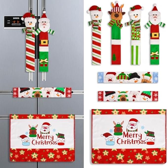 ريحني غطاء مقبض باب الثلاجة لعيد الميلاد، 7 قطع، زينة ثلاثية الأبعاد لأبواب الثلاجة على شكل رجل ثلج، غطاء مقبض ثلاجة لعيد الميلاد، واقي للميكروويف وغسالة الأطباق، لوازم مطبخ حفلات عيد الميلاد - Image 1