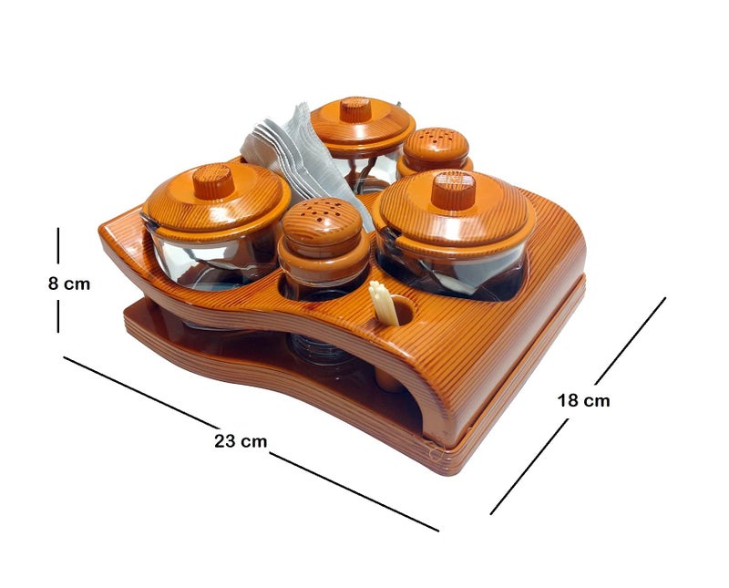Nabhya Complete Dining Table Set of Pickle Jars, Salt and Pepper Dispenser, Toothpick Holder and Spoon Holder(Wooden Look Design, Plastic) (All in One) - Image 4