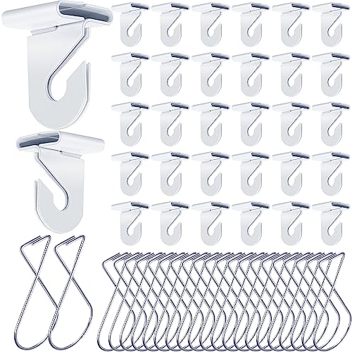 Vicenpal 100 Pcs Drop Ceiling Hooks Bulk for Classrooms Offices Hanging Set, 50 Pairs Right and Left 50 Pcs Clips for Tile Decorations, Metal Suspended T Bar Hooks for School Plants - Image 1