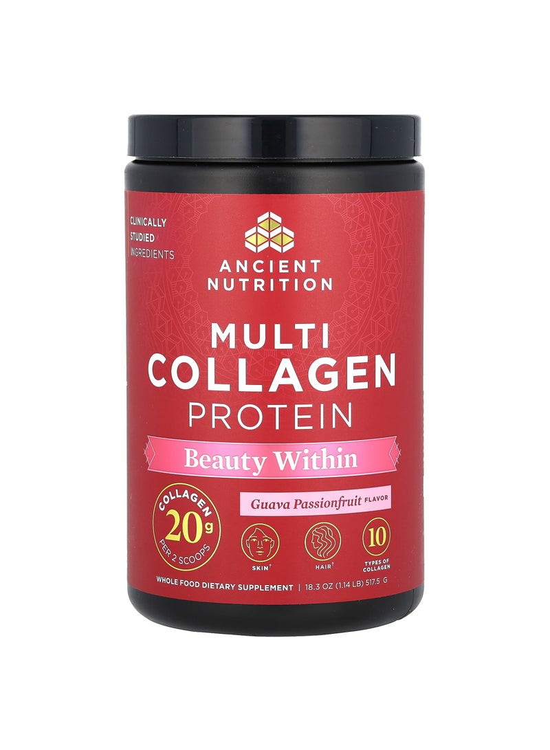 Ancient Nutrition Multi Collagen Protein, Beauty Within, Guava Passionfruit, 1.14 lb (517.5 g)