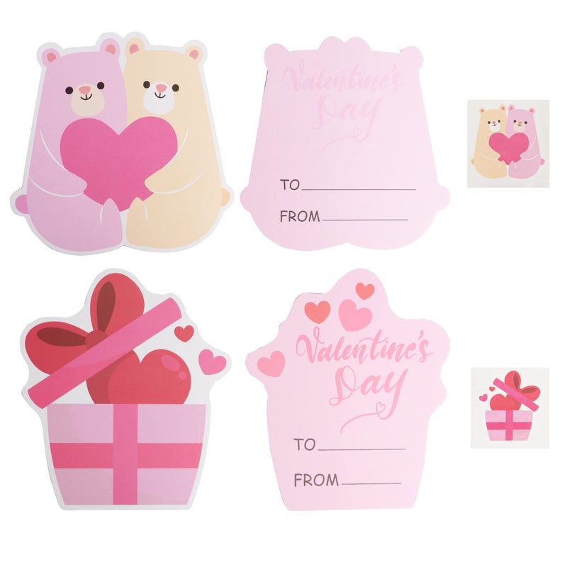 Uptotop 40 Pack Valentine's Day Greeting Cards for Classmates, Valentines Cards Set with Cute Bookmarks, Temporary Tattoos, Stickers and Envelopes for Classmate, Teachers, 8 Different Designs - Image 4