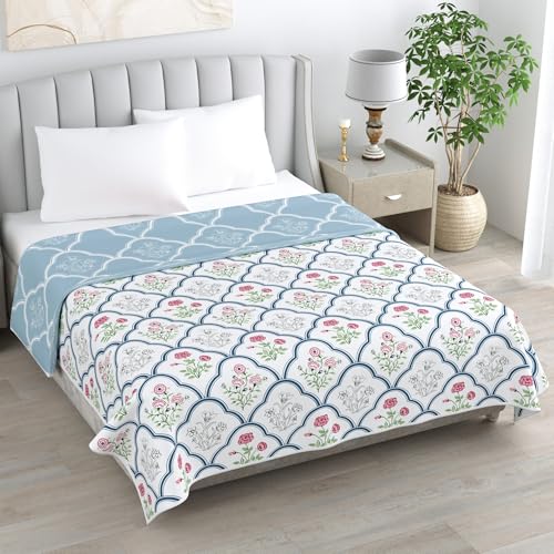 haus & kinder Cotton Dohar for Double Bed Queen Size | Lightweight Summer Blanket AC Dohar | Soft Reversible Cotton Blanket for Bed | Classic Trellies | 84 x 88 Inches | 144 TC - Image 1