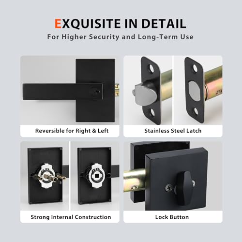 Haidms Black Exterior Door Lock Set With Deadbolt, Matte Black Front Door Handle, Keyed Alike Entry Locksets, Heavy Duty Zinc-alloyed Front Door Lock - Image 4