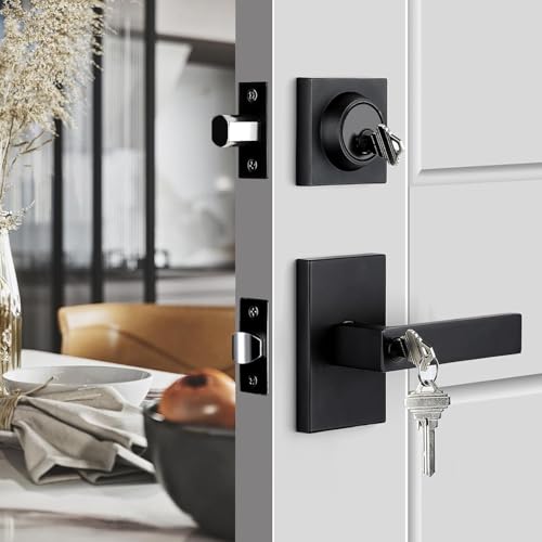 Haidms Black Exterior Door Lock Set With Deadbolt, Matte Black Front Door Handle, Keyed Alike Entry Locksets, Heavy Duty Zinc-alloyed Front Door Lock - Image 1