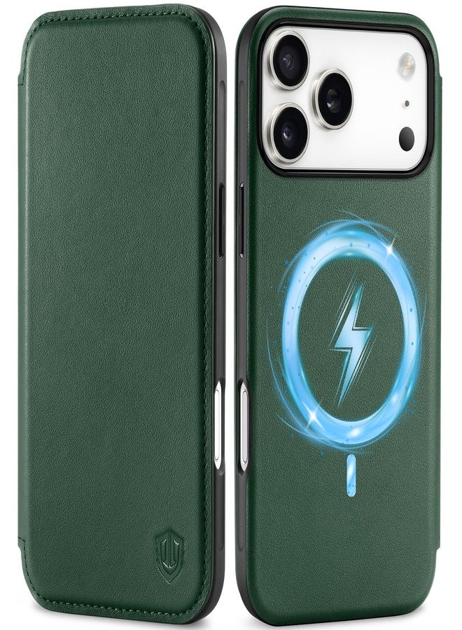 SHIELDON Slim Genuine Leather Wallet Case for iPhone 17 Pro Max 6.9-inch 2025, Magnetic Wireless Charging, RFID Blocking, Card Holder, Full Protection, Shock-Absorbent, Flip Folio Cover - Evergreen - Image 1