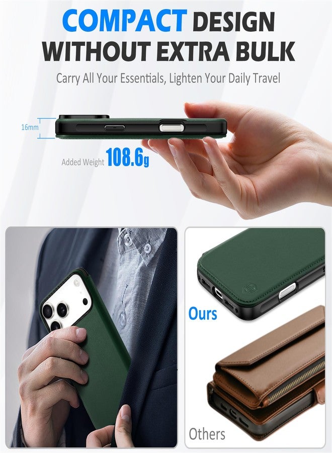 SHIELDON Slim Genuine Leather Wallet Case for iPhone 17 Pro Max 6.9-inch 2025, Magnetic Wireless Charging, RFID Blocking, Card Holder, Full Protection, Shock-Absorbent, Flip Folio Cover - Evergreen - Image 4