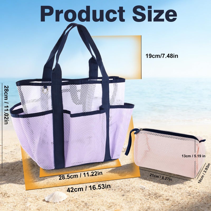 Genteen Mesh Beach Bag, Waterproof Lightweight, Beach Tote with Zipper Pocket for Family Pool Bag for Toys & Vacation Essentials-Purple - Image 3