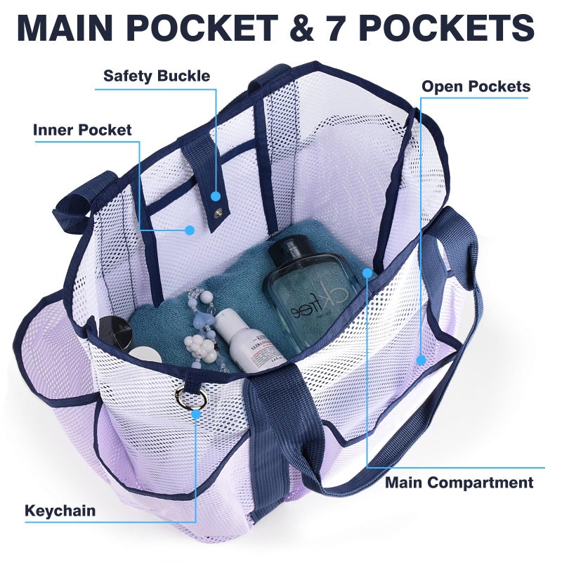 Genteen Mesh Beach Bag, Waterproof Lightweight, Beach Tote with Zipper Pocket for Family Pool Bag for Toys & Vacation Essentials-Purple - Image 4