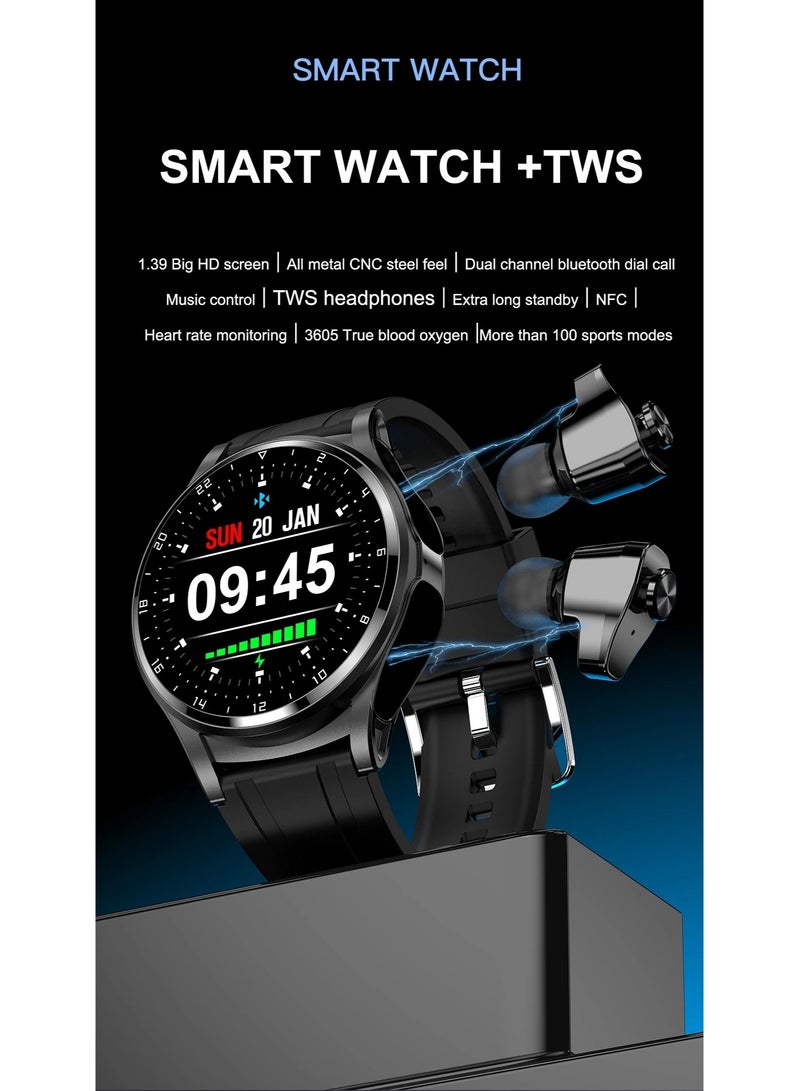 AROAQ GT66 Smart Watch With Earbuds 1.39inch Round Fitness Tracker With Heart Rate Sleep Monitor 100+ Sport Modes Sports Watch For Men Women - Image 2