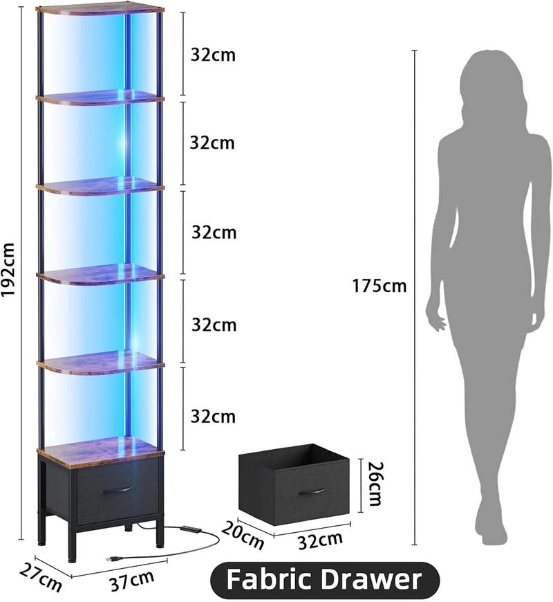 Yanara 6-Tier Corner Shelf with LED Lights, Tall Standing Bookshelf - Image 2