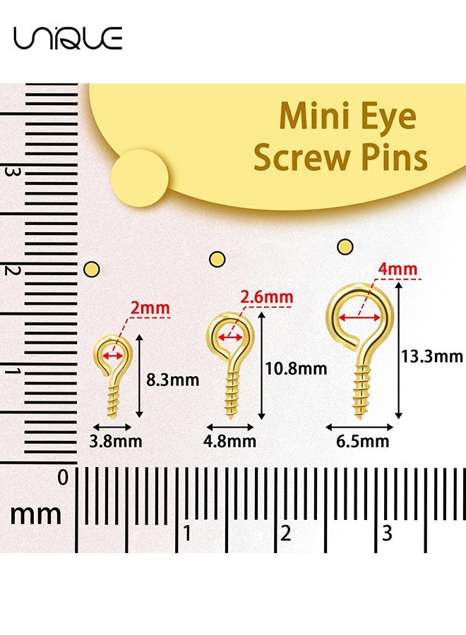 Unique 300PCS Small Eye Screws for Jewelry Making, 3 Sizes Tiny Eye Hook Pins in Crafts, Mini Eyelet Screw Pin Hooks for Ornaments, Keychains DIY Craft Projects, Gold - Image 2